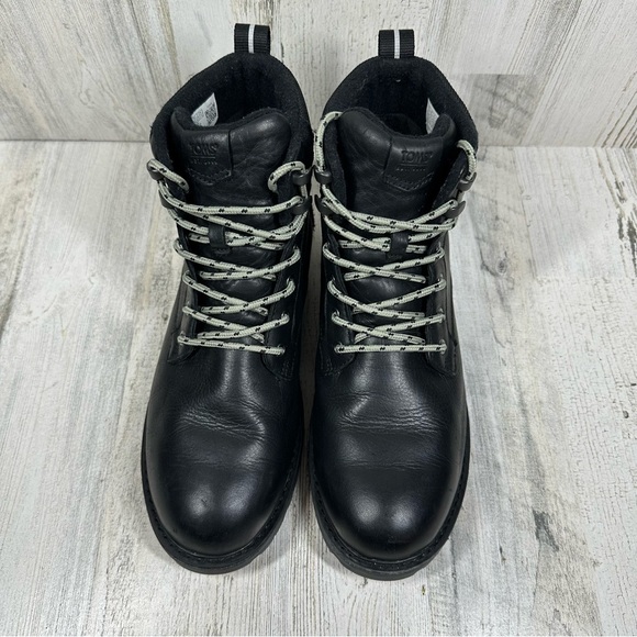 TOMS Black Leather Waterproof Lace-Up Ankle Boots with Lug Sole #1040 - Picture 5 of 11